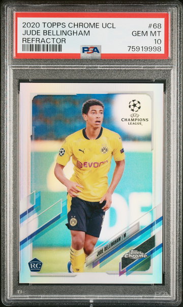 2020 TOPPS CHROME UEFA UCC JUDE BELLINGHAM REFRACTOR #68 ROOKIE RC PSA 10
