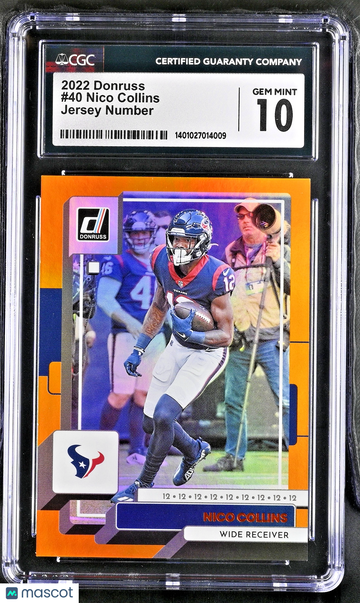 Graded 2022 Donruss Nico Collins Jersey Number #40 /12 CGC 10 Houston Texans Football Card