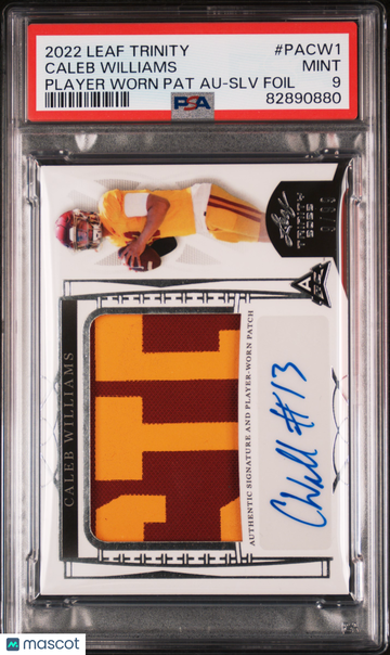 2022 Leaf Trinity Player Worn Patch Auto Caleb Williams #PACW1 SLV Foil /99 Rookie Low Pop PSA 9