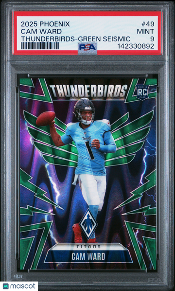 2025 Panini Phoenix Thunderbirds Cam Ward #49 Green Seismic /25 Rookie PSA 9