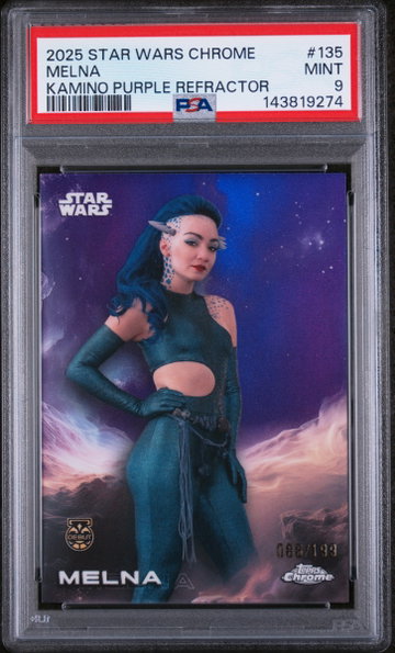 2025 Topps Chrome Star Wars Kamino Purple Refractor Melna #135 /199 PSA 9