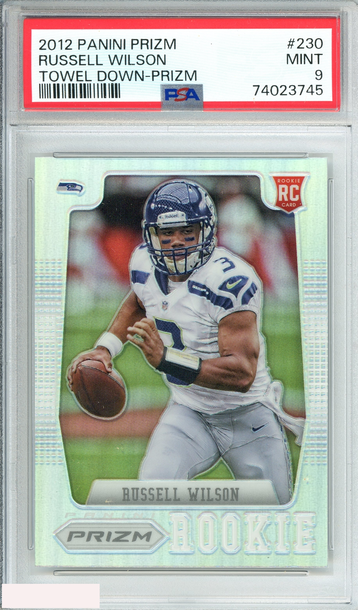 2012 PANINI PRIZM RUSSELL WILSON #230 TOWEL DOWN-PRIZM ROOKIE RC PSA 9 MINT