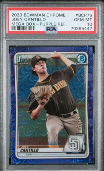 2020 Bowman Chrome Mega Box Purple Joey Cantillo PSA 10 Guardians Prospect