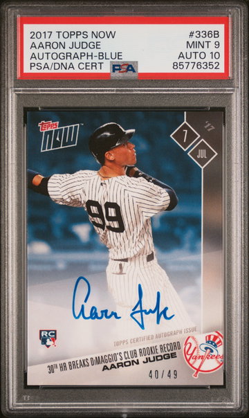2017 Topps Now Autographs Blue Aaron Judge #336B /49 PSA 9