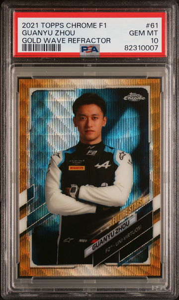 2021 Topps Chrome Formula 1 Gold Wave Refractor Zhou Guanyu #61 /50 PSA 10