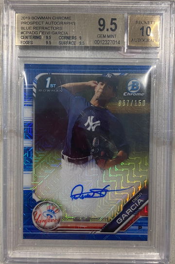 2019 Bowman Chrome Blue Refractors Auto RC Deivi Garcia 9.5/10