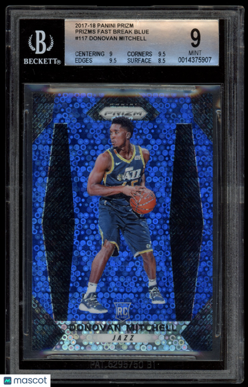 Donovan Mitchell 2017-18 Panini Prizm #117 Fast Break Blue 078/175 Rookie BGS 9
