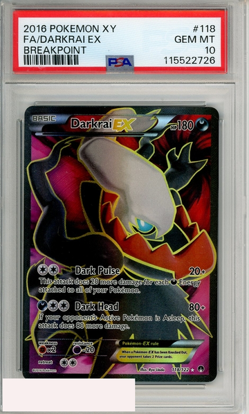 2016 POKEMON XY BREAKPOINT FA DARKRAI EX #118 PSA 10 GEM MT