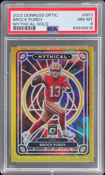 2022 Donruss Optic Brock Purdy Mythical Gold PSA 8 RC