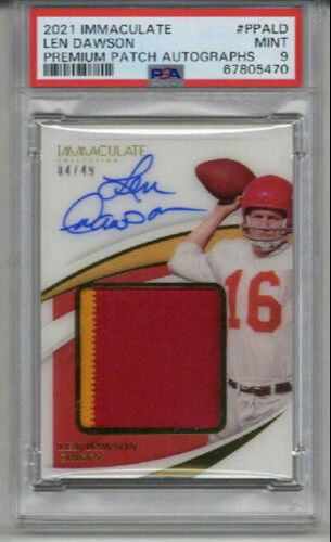 2021 PANINI IMMACULATE PREMIUM PATCH AUTOGRAPHS LEN DAWSON 04/49 PSA 9