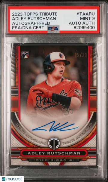 2023 Topps Tribute Tribute Autograph Adley Rutschman Red Rookie 05/10 #TAARU PSA 9 Baltimore Orioles