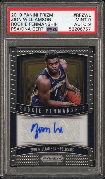 2019 PANINI PRIZM ROOKIE PENMANSHIP Zion Williamson #RPZWL ROOKIE PENMANSHIP PSA 9