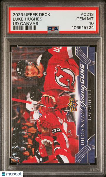 2023-24 Upper Deck UD Canvas Luke Hughes #C213 Young Guns Rookie PSA 10