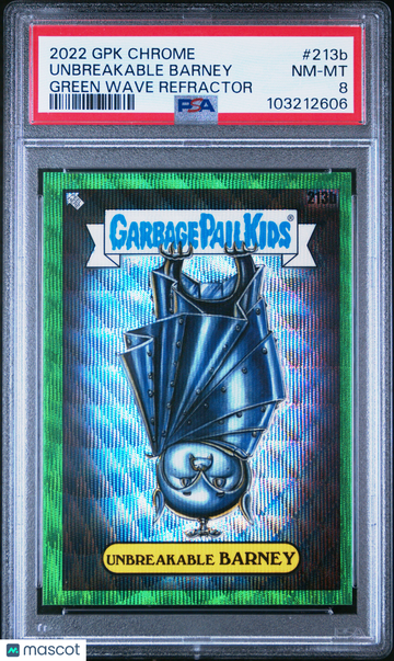 2022 2022 2022 Garbage Pail Kids Chrome 2022 Garbage Pail Kids Chrome Unbreakable Barney #213b 213b Green Wave Refractor