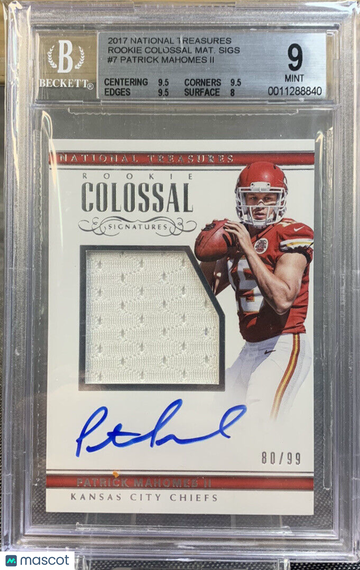2017 National Treasures Colossal RPA Patrick Mahomes II RC Jersey AUTO /99 BGS 9