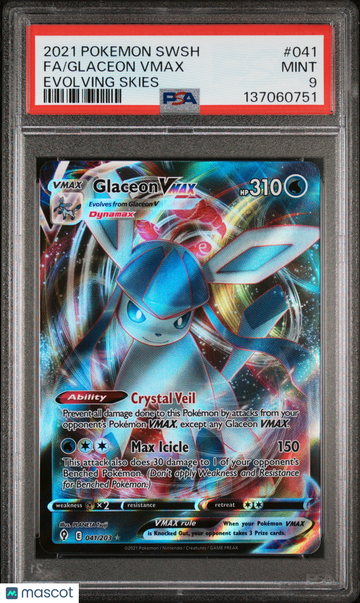 2021 Pokemon Sword & Shield Evolving Skies Glaceon VMAX Fa Evolving Skies PSA 9 #041