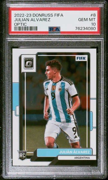 2022 DONRUSS JULIAN ALVAREZ PANINI FIFA OPTIC #8 PSA 10