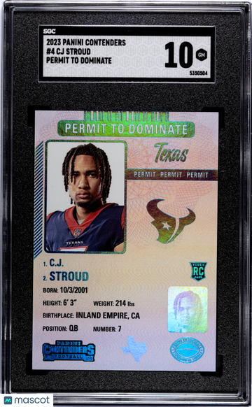 2023 Panini Contenders CJ Stroud #4 Permit To Dominate SGC 10