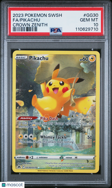 2023 Pokemon Sword & Shield Crown Zenith Pikachu FA Trading Card PSA 10 GG30
