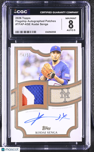 2026 Topps Kodai Senga #TFAP-KSE Flagship Autographed Patches 14/50 CGC 8 Auto 9