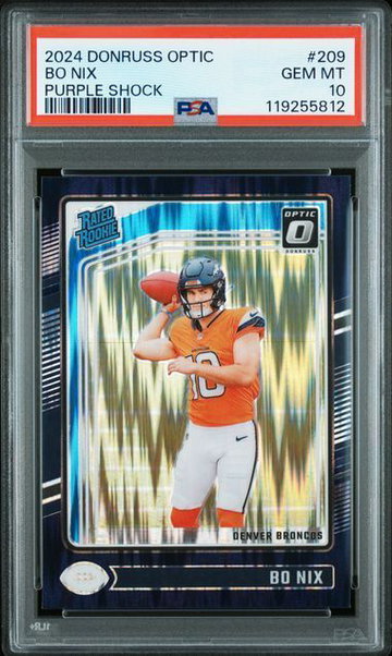 2024 Donruss Optic | Rookie Bo Nix | Purple Shock | #209 | PSA 10