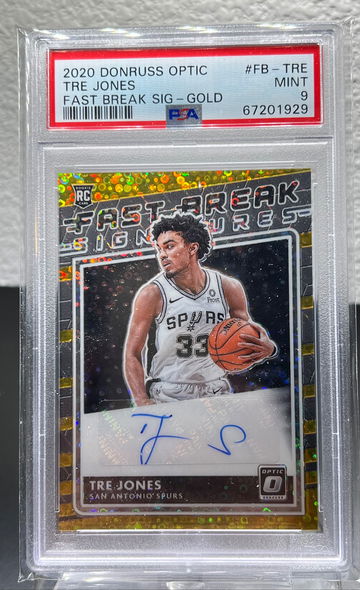 2020 Donruss Optic Tre Jones Fast Break Gold Signatures Auto /10 RC Rookie PSA 9