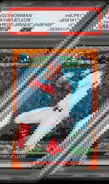 2023 Bowman Chrome Fraymi De Leon Orange Shimmer Refractor # /25 PSA 10 GEM MT
