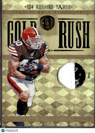 Peyton Hillis 2011 Panini Gold Standard Gold Rush Game-worn material Prime Patch Prime /25 Cleveland Browns