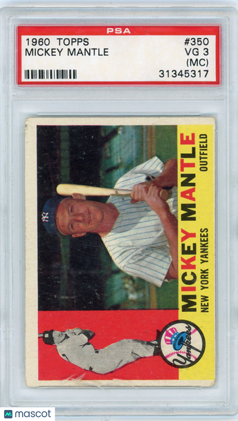 1960 Topps Mickey Mantle #350 MC PSA 3
