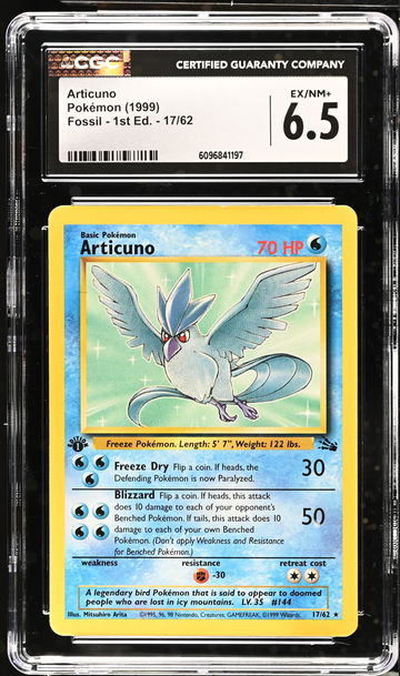 1999 Pokémon Fossil Articuno #17/62 1st Edition Holo CGC 6.5