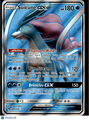 2018 Lost Thunder Suicune GX Holo Rare FA #200/214