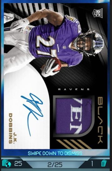 2020 Panini Blitz Black J.K. Dobbins RPA /25