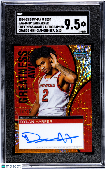2024 Bowman U Best Dylan Harper #GAA-DH Greatness Awaits Autograph Orange Mini Diamond Refractor SGC 9.5