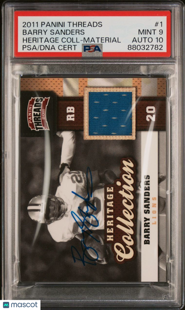 2011 Panini Threads Heritage Collection Barry Sanders #1 Material PSA 10 Auto 10