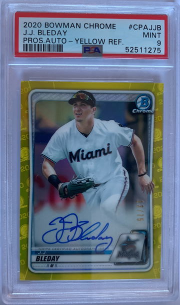 2020 Bowman Chrome JJ Bleday Prospects Auto - Yellow Refractor /75 PSA 9