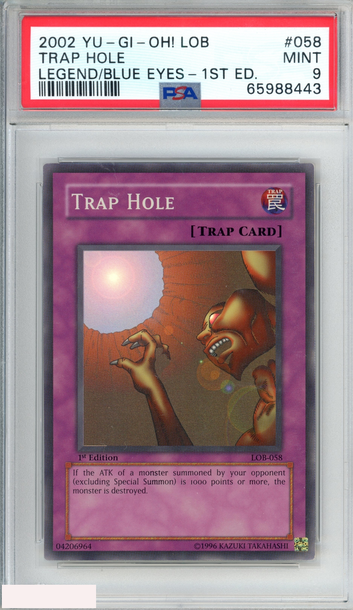 2002 YU-GI-OH! LEGEND OF BLUE EYES WHITE DRAGON TRAP HOLE #058 1ST ED PSA 9