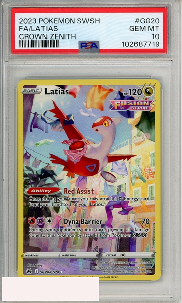 2023 POKEMON SWORD AND SHIELD CROWN ZENITH FA LATIAS #GG20 PSA 10