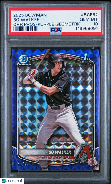 2025 Bowman Chrome Prospects Bo Walker #BCP92 Purple Geometric /250 PSA 10