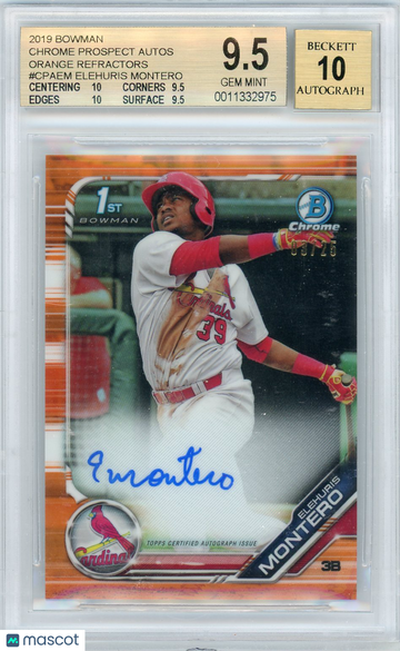 2019 Bowman Chrome Prospect Autographs Orange Refractors Elehuris Montero #CPAEM BGS 9.5 Auto 10