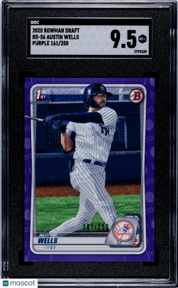 2020 Bowman Draft Austin Wells #BD-56 Purple SGC 9.5