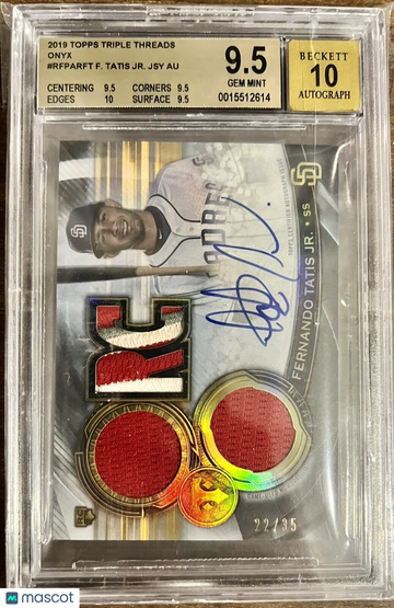 2019 Triple Threads Fernando Tatis Jr. Rookie Triple Patch Onyx Auto /35 BGS 9.5
