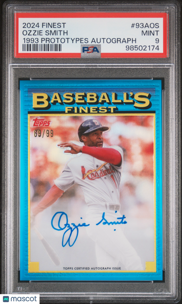 2024 Topps Finest 1993 Finest Prototypes Autographs Ozzie Smith #93AOS /99 PSA 9