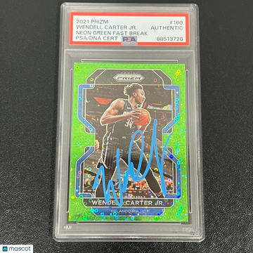2021 Panini Prizm Wendell Carter JR. #160 Neon Green Fast Break PSA A Auto A