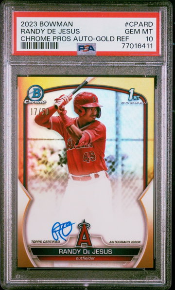2023 BOWMAN RANDY DE JESUS CHROME PROSPECT AUTOGRAPHS CHROME PROSPECT AUTO-GOLD #CPARD PSA 10