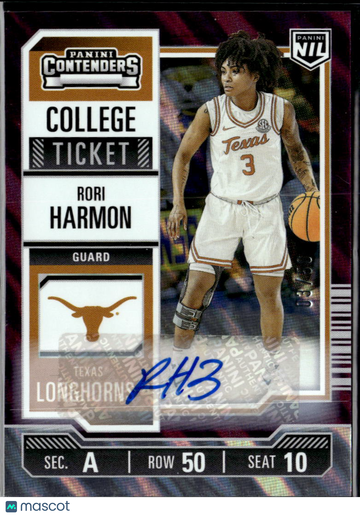 2025 Panini Contenders College Ticket NIL Rori Harmon Auto Texas Longhorns Purple /90 Trading Card #35
