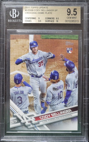 BGS 9.5 - 2017 TOPPS UPDATE CODY BELLINGER RC #US50B SP CROSSING HOME PLATE HIGH FIVE