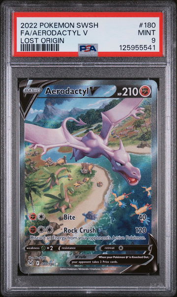 2022 Pokemon Sword and Shield Lost Origin Aerodactyl V #180 PSA 9