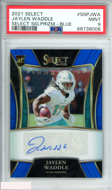 2021 SELECT JAYLEN WADDLE#SSPJWA SELECT SIG PRIZM-BLUE 23 OF 50 RC PSA 9 MINT