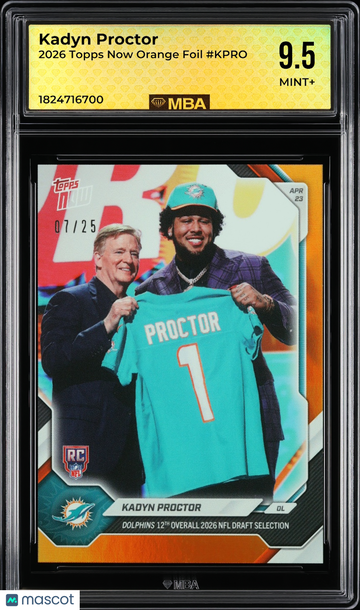 2026 Topps Now Kadyn Proctor #KPRO Orange Foil MBA 9.5