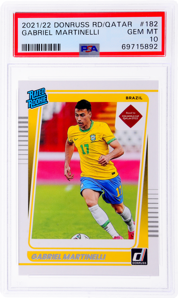 2021/22 Donruss RD/Qatar Gabriel Martinelli #182 RC PSA 10